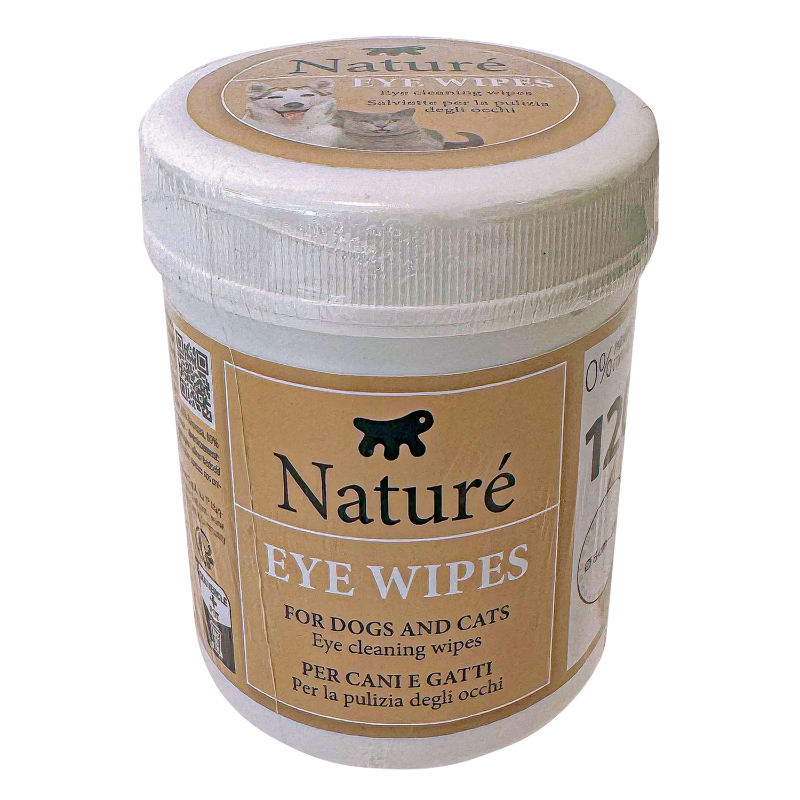Ferplast Nature Eye Wipes לעיניים לכלבים וחתולים, דיסק עגול ללא בישום, אריזה 120 מגבונים, ניקוי עדין של הפרשות ולכלוך סביב העיניים