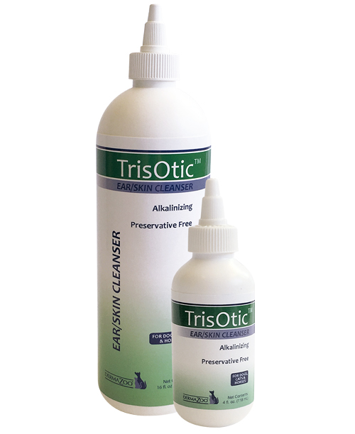 Trisotic טריס אוטיק ניקוי אוזניים וכתמי עור לכלבים וחתולים, תמיסה אלקליניזציה עם TRIS ומרכיבים EDTA, ללא חומר משמר, תוסף אנטי-מיקרוביאלי